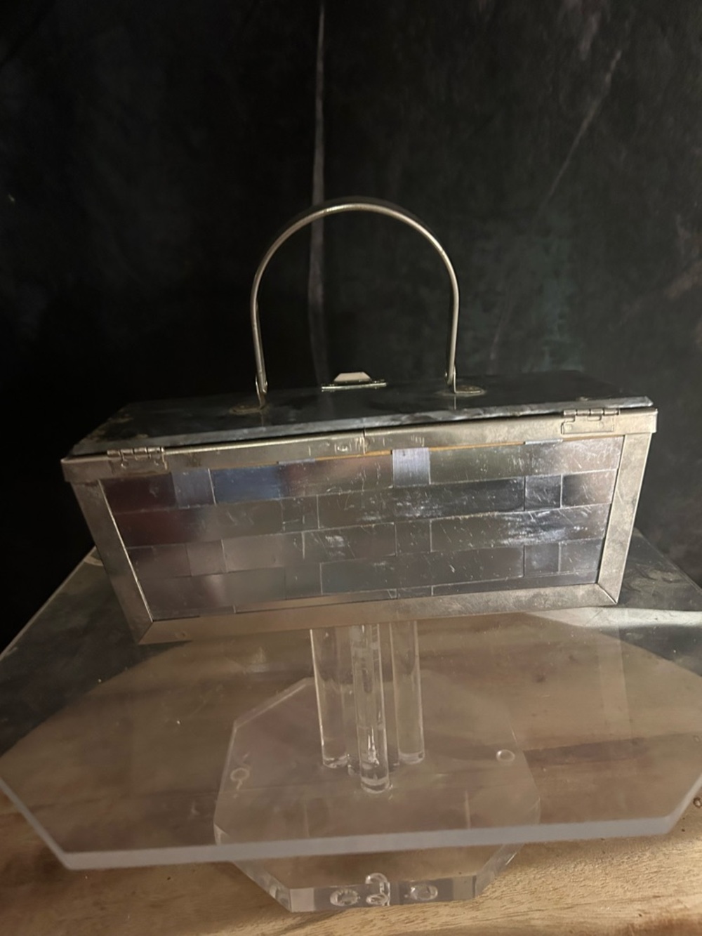 Silver Mosaic Metal Handbag Accent Box - Picture 3 of 3